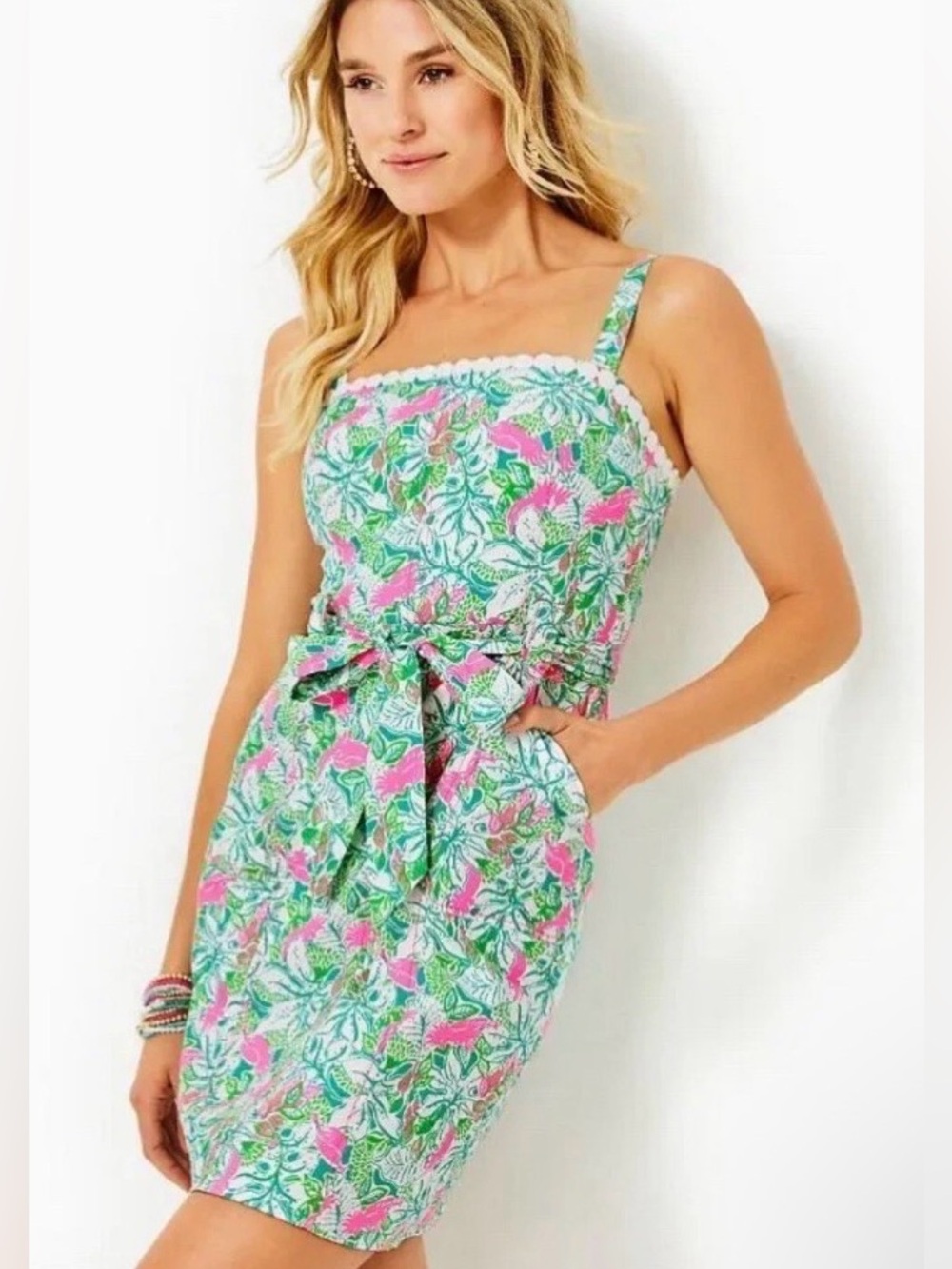 Lilly Pulitzer Kensington Stretch Dress Sz 2 Pink Green Just Wing It Easter Shif
